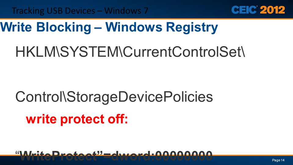 usb write access registry windows 7